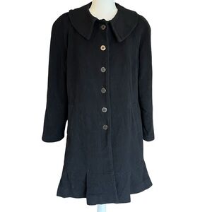 Pendleton Wool Cashmere Car Coat Black Mod Swing Round Collar Pleated Hem Large